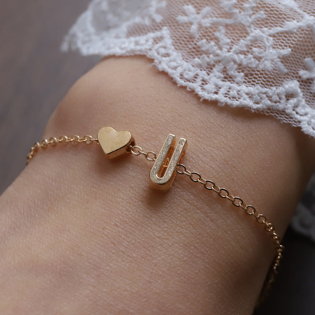 Heart Letter Necklace and Bracelet Set