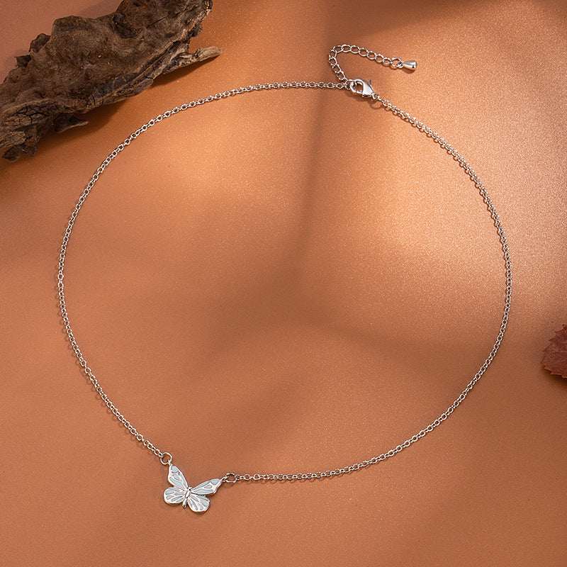 Glow Butterfly Silver Plated Necklace