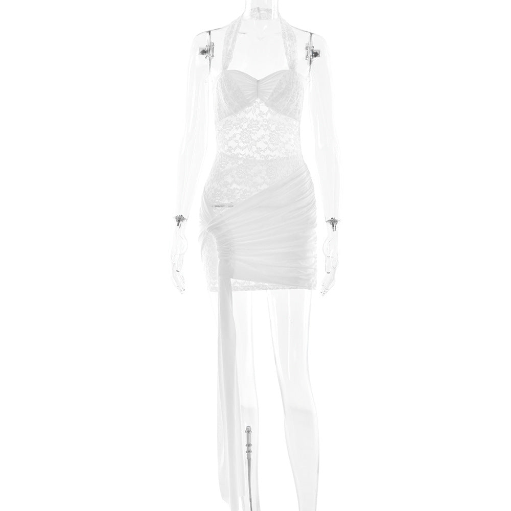 Womens Hollow Lace Halter Neck Dress
