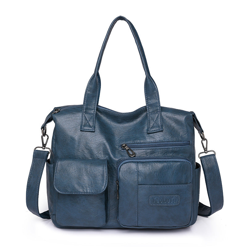 Vintage PU Leather Tote Bag Soft Retro Simple Shoulder Handbag for Women Daily Commuter