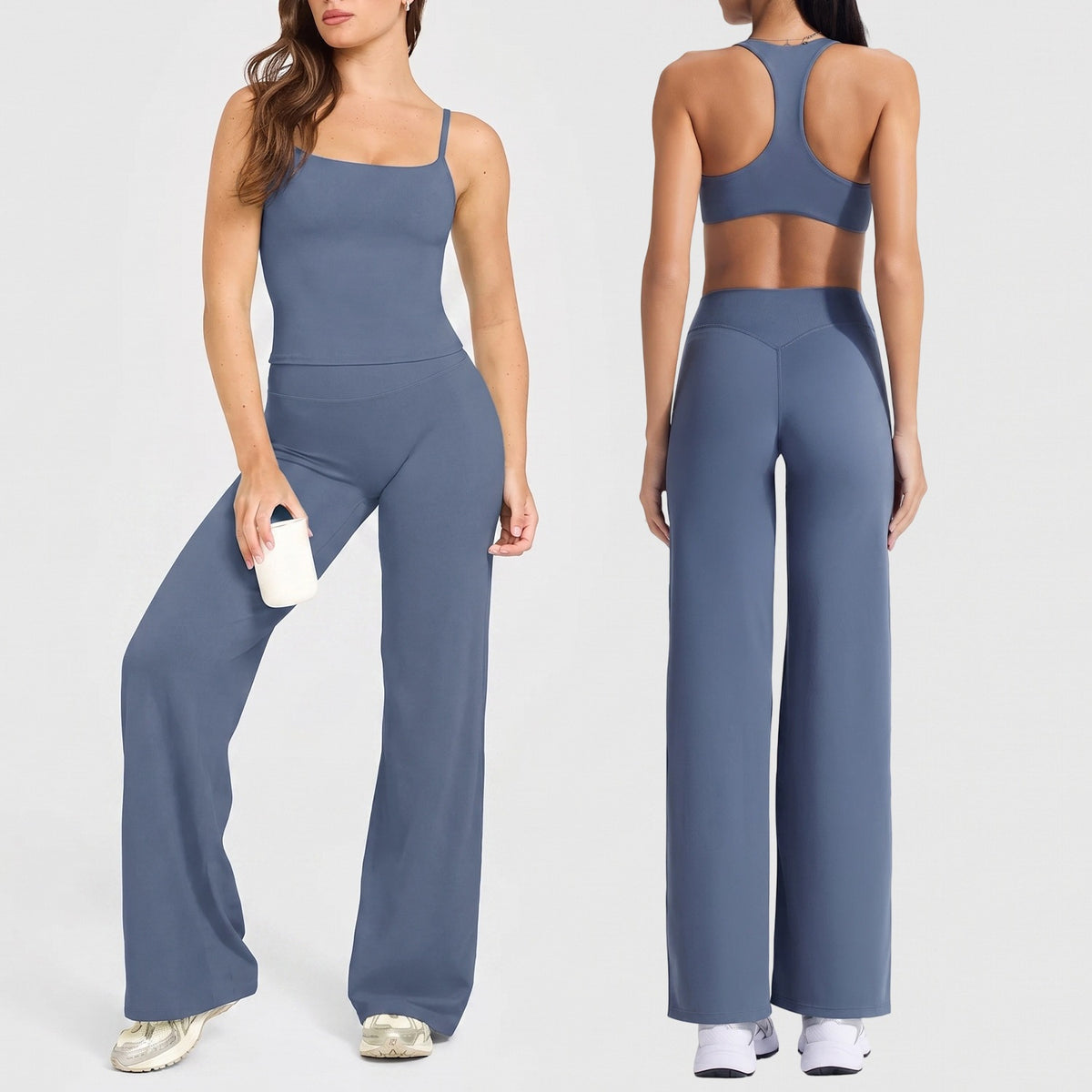 Women's sporty solid-color loose-fitting wide-leg yoga set