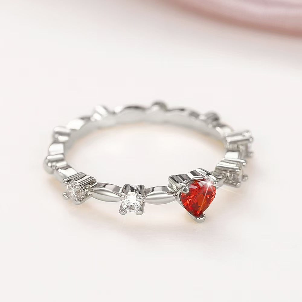 Heart Shaped Copper Ring with Red Inlay