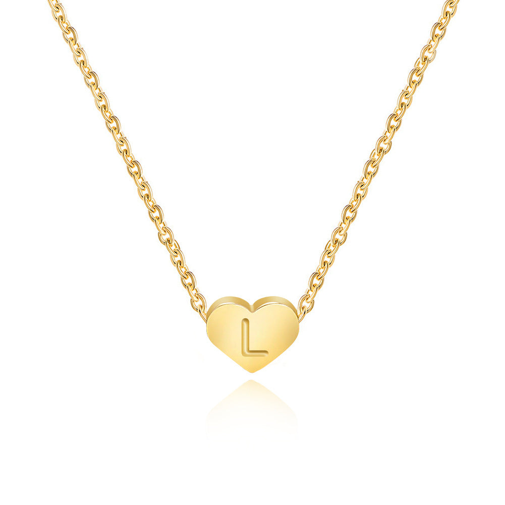 Stainless Steel Heart Letter Pendant Necklace