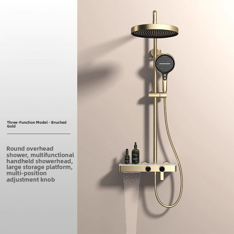 All-Copper Waterfall Pressurized Shower Set with Temperature Control