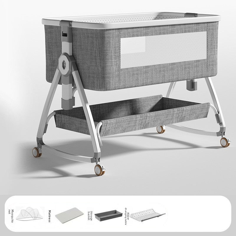 Baby Crib Multifunctional Mobile Foldable Changing Table Splicing Large Bed