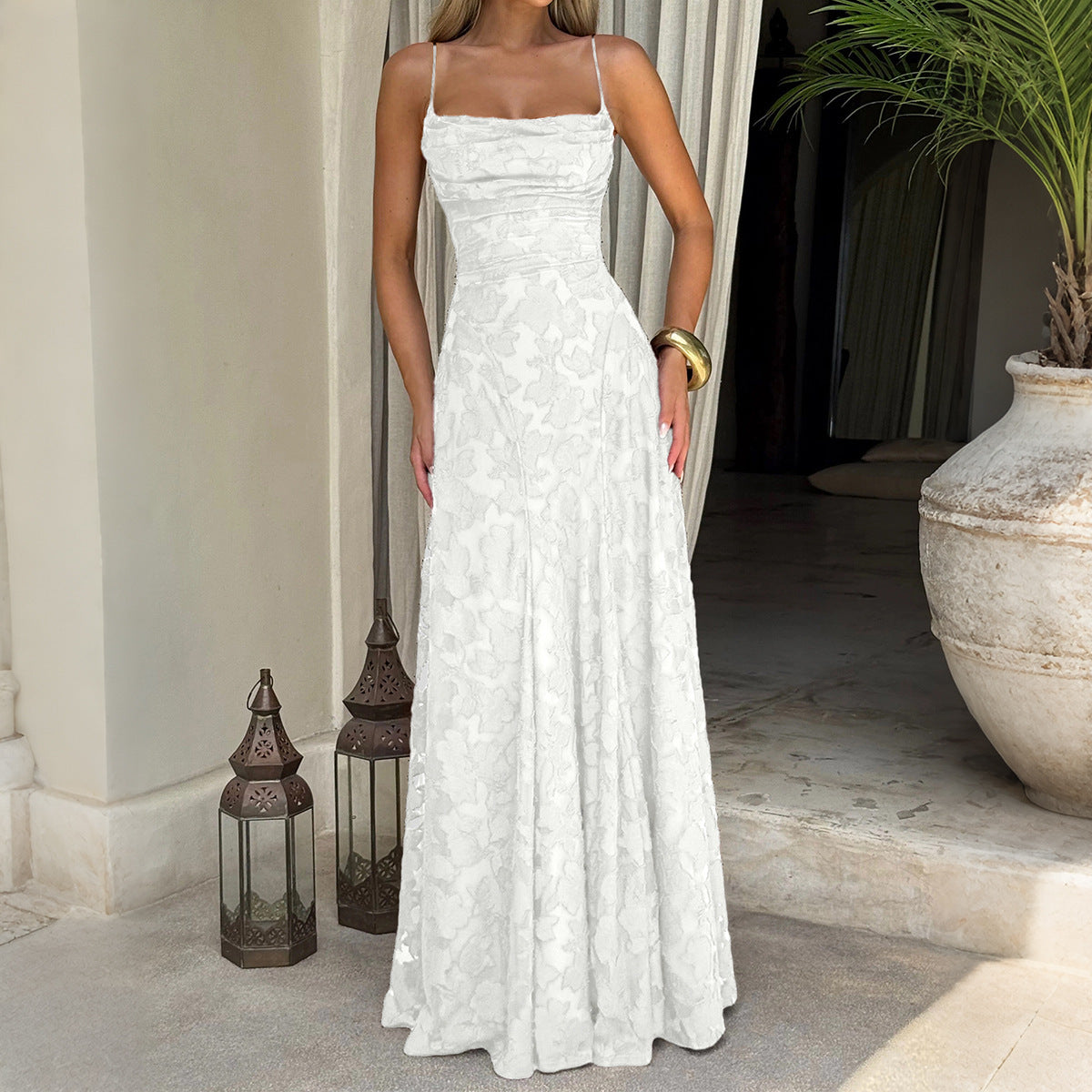 Elegant Suspender High Waist Long Dress