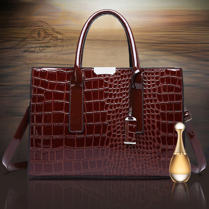 Womens Crocodile Pattern Shoulder Tote Bag