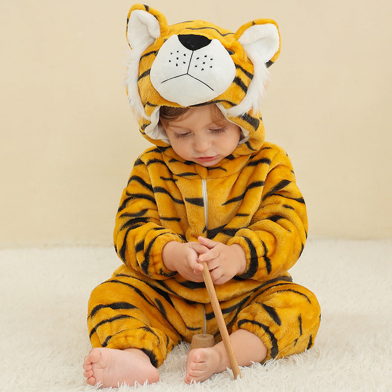 Children Flannel Romper with Animal Design