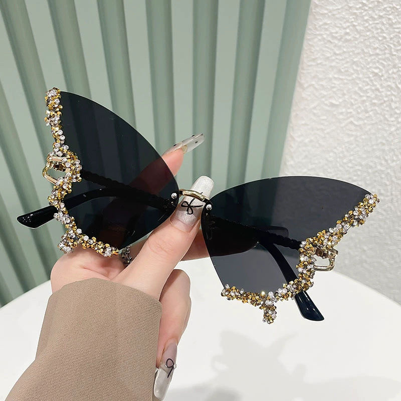 Large Frame Diamond Butterfly Sunglasses Retro Women UV400 Sun Protection