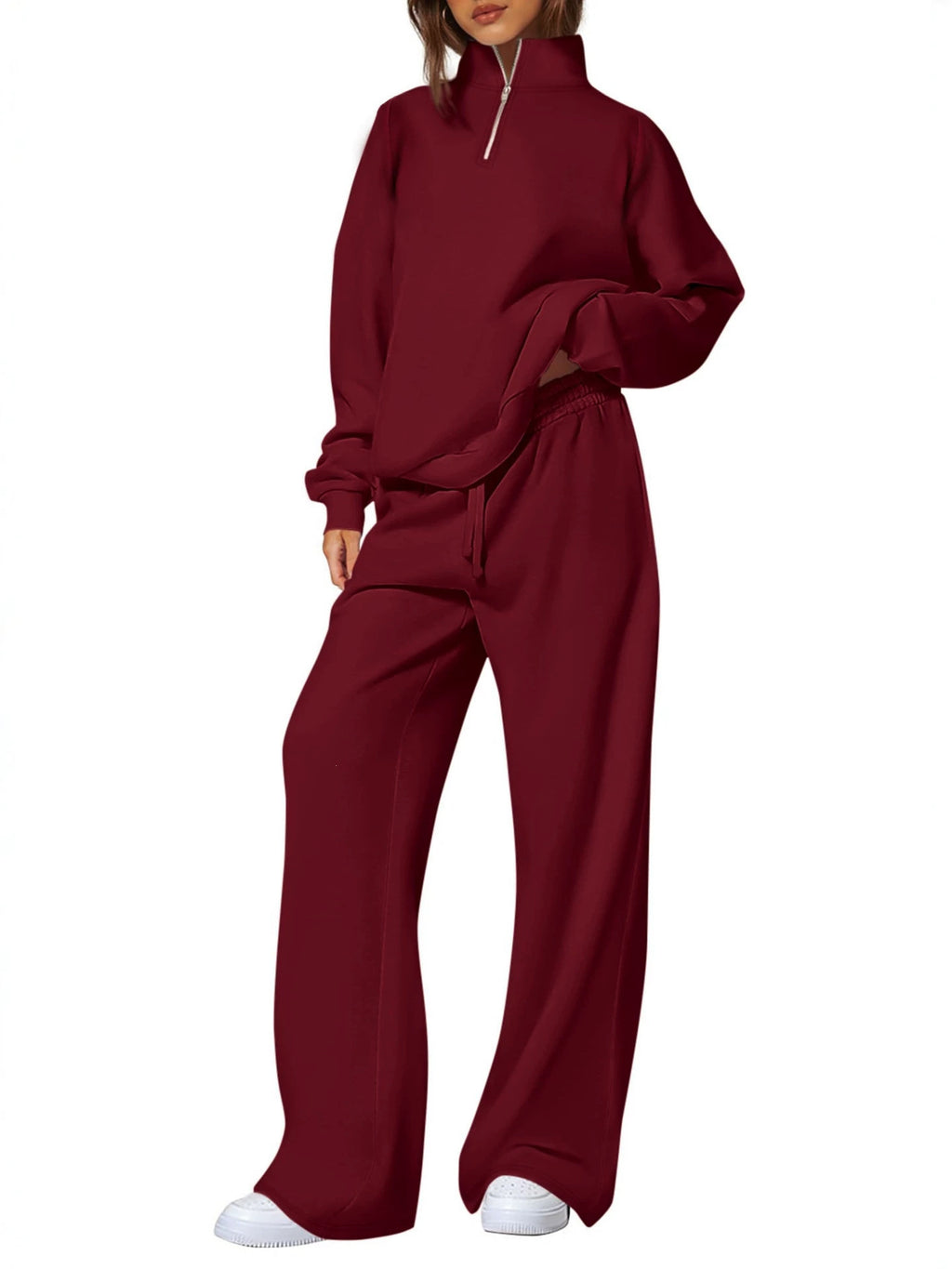 Standing collar half-zip long-sleeved pants