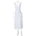 Womens V-Neck Halter Backless Jumpsuit with High-Waisted Skirt