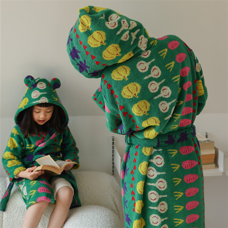 Hooded Cotton Bathrobe for Adults and Children