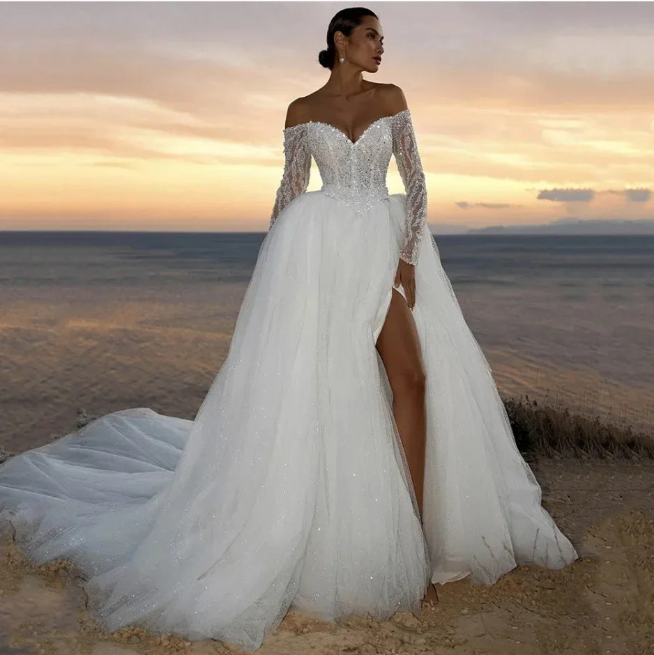Long Sleeve Lace Wedding Dress with Sheer Mesh