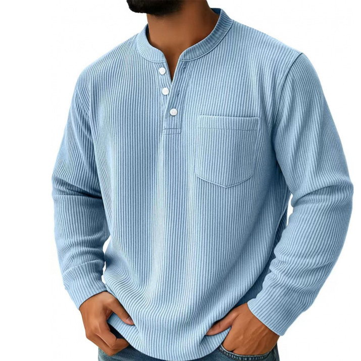 Mens Corduroy Henley Long Sleeve Polo Shirt