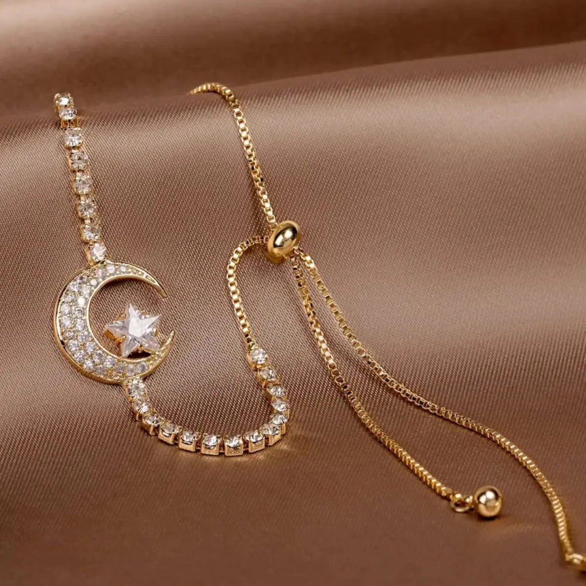 Star and Moon Diamond Pull Adjustable Bracelet