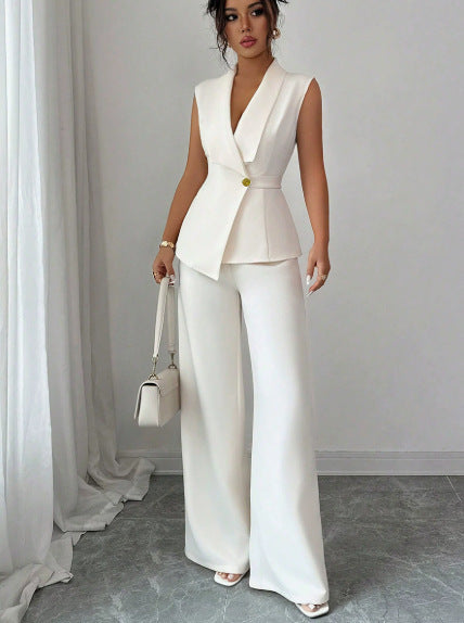 Women's Solid Vest and Straight Pants Set
