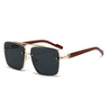 Retro Metal Double Bridge Sunglasses with Wood Grain Legs