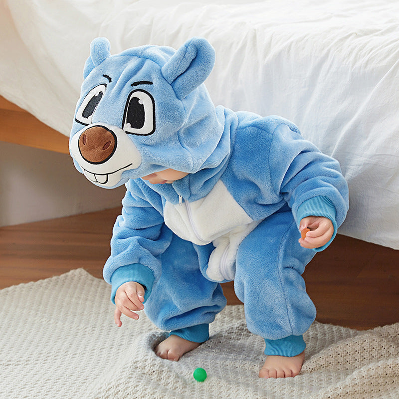 Animal Print Flannel Baby Jumpsuit