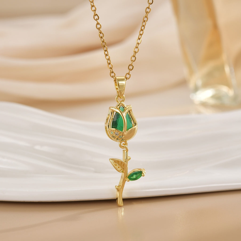 Tulip Flower Design Titanium Steel Necklace