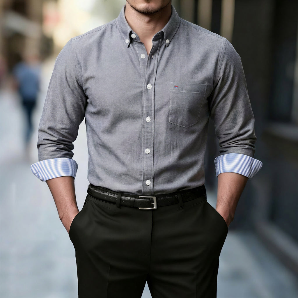 Mens Casual Solid Color Long Sleeve Shirt