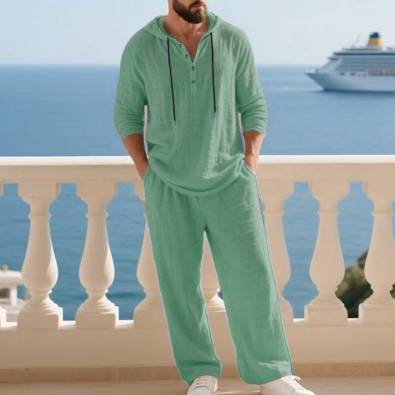 Men's Long Sleeve Hooded Casual Jumpsuit Loungewear One-Piece Set
