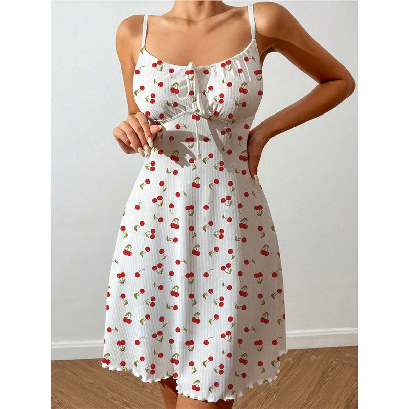 Women's Soft Half-Velvet Suspender Nightgown with Bow-Tie Straps Casual Lounge Dress for Home Wear