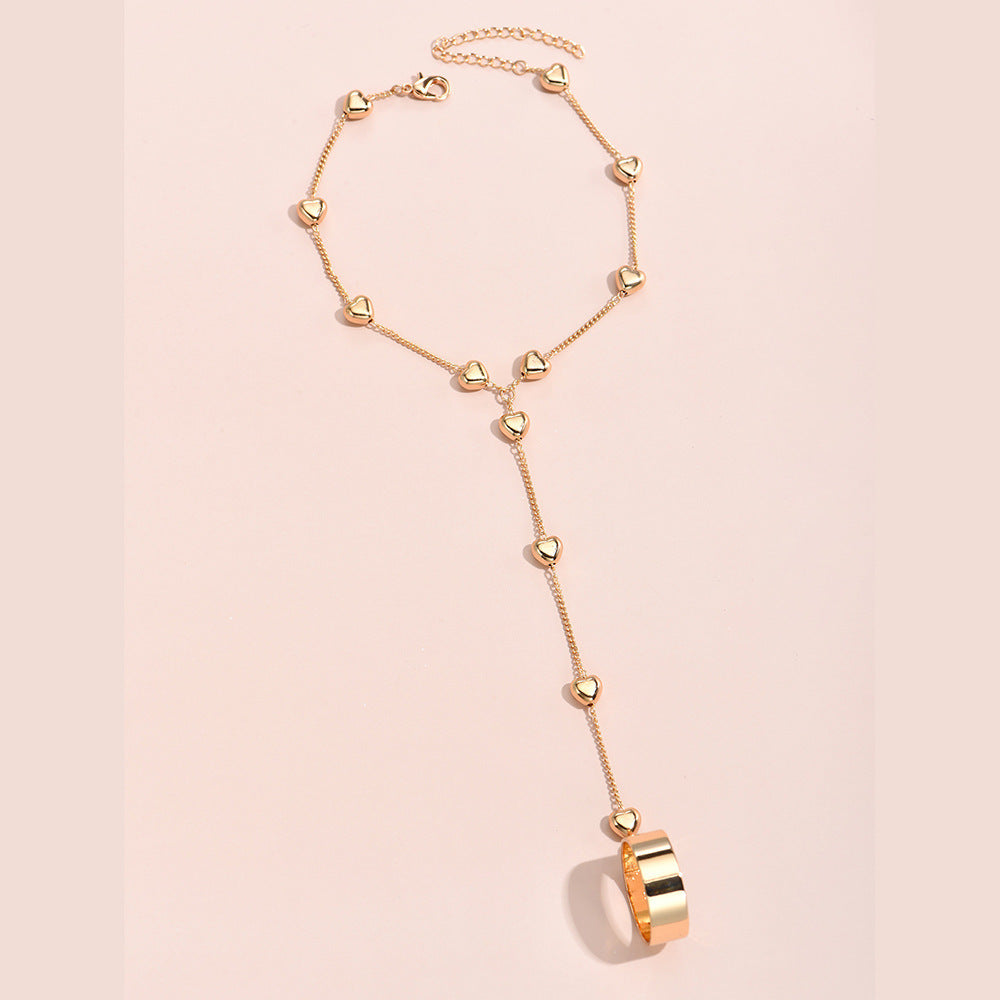 Vintage Heart Hand Chain Bracelet Ring Set for Women