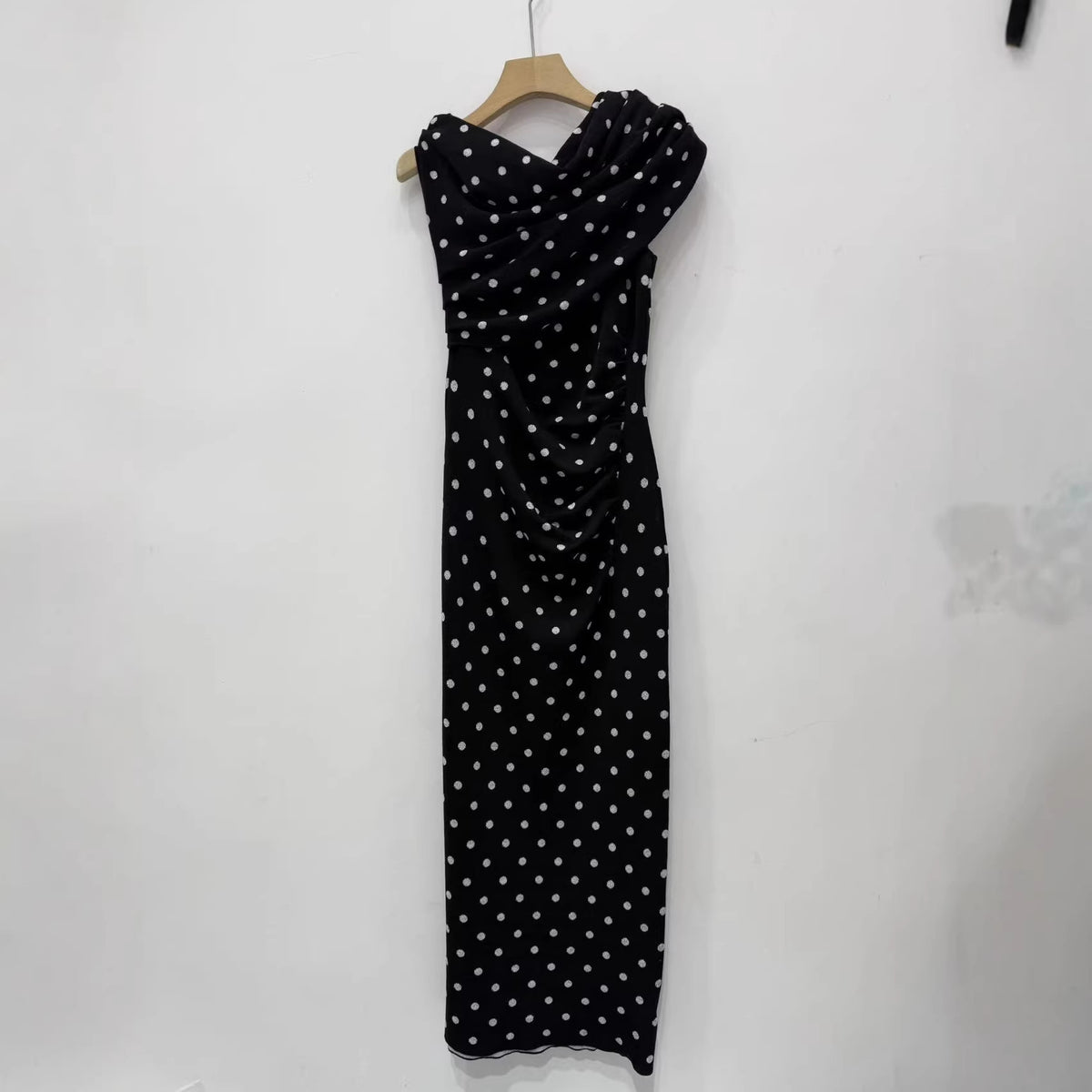 French Style Polka Dot Knit Long Dress
