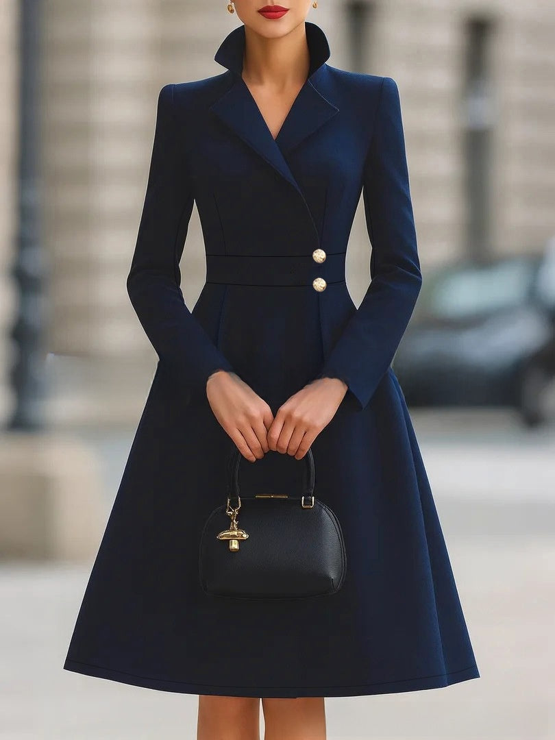 Women's French Elegant Slim-Fit A-Line Dress with Pockets