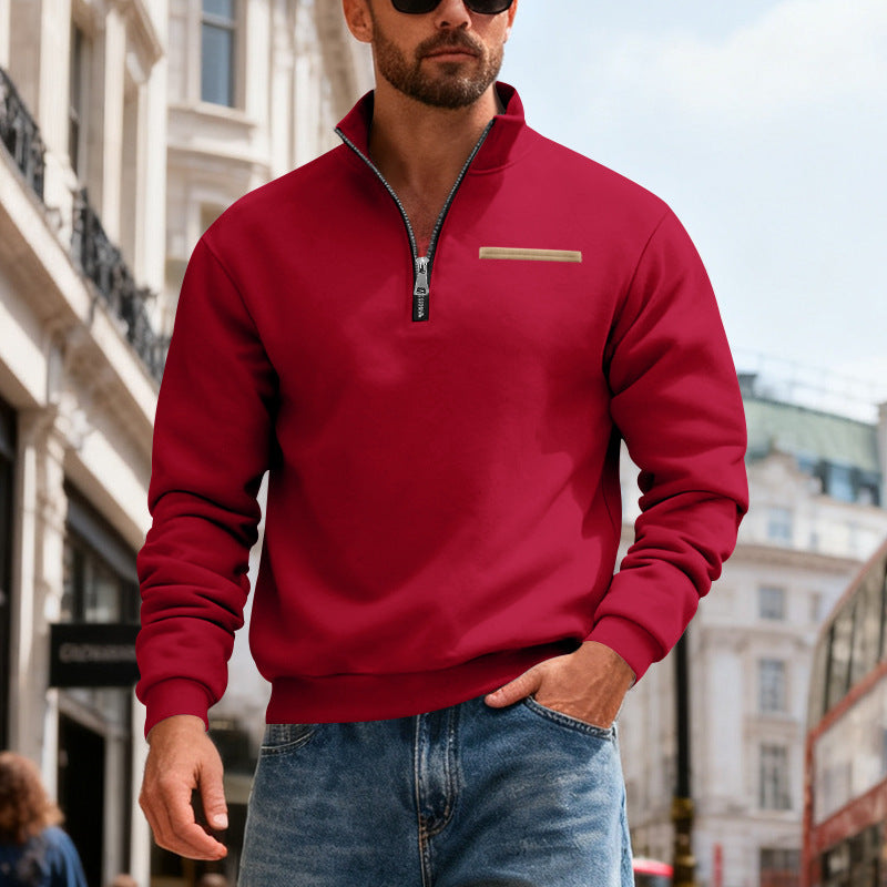 Heavyweight Stand-Up Collar Contrast Stripe Sports Sweatshirt