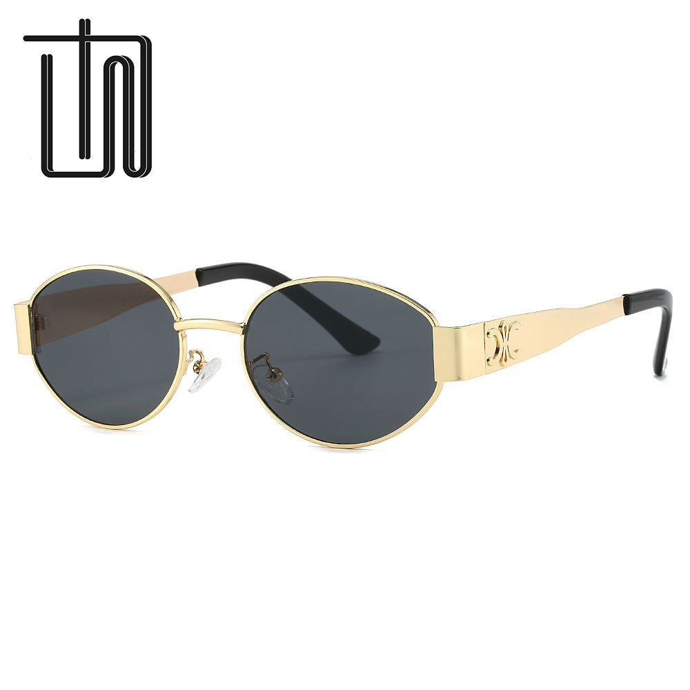 Oval Frame Metal Fashion Sunglasses with UV Protection