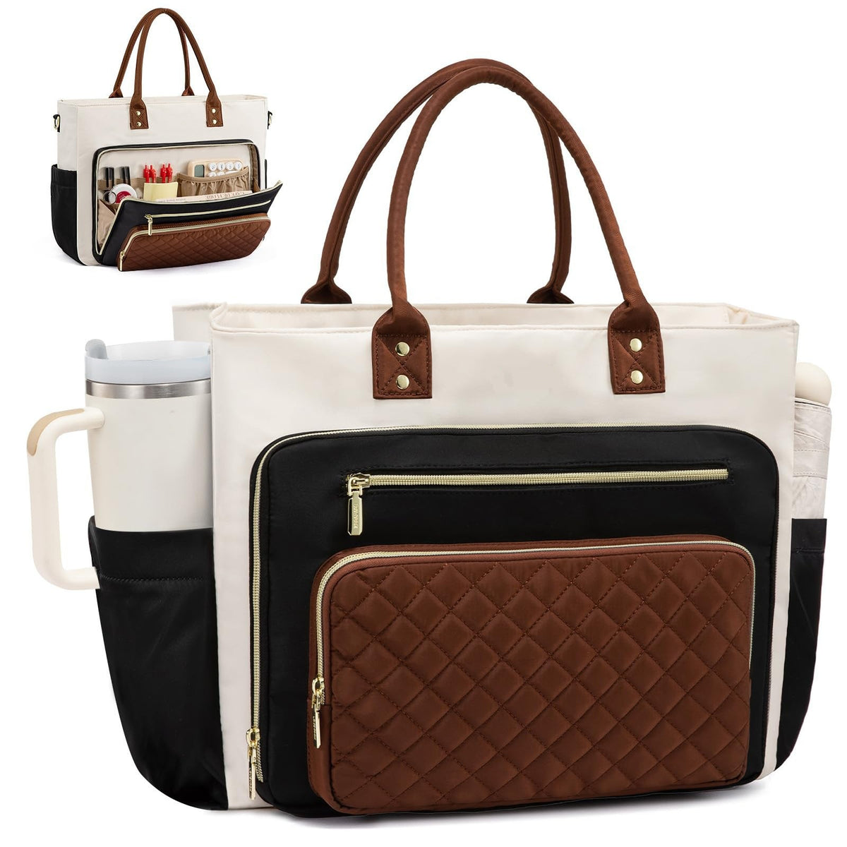 Ladies' Large Capacity Commuter Handbag with Cup Holder