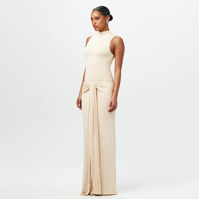 Elegant Solid Color Sleeveless Waist Strap Dress