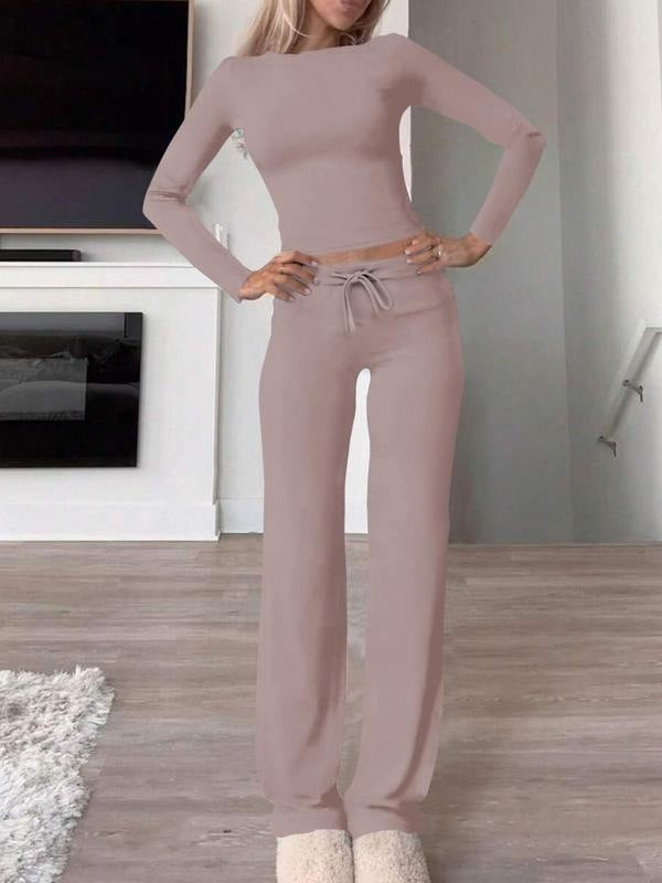 Womens Casual Pullover and Wide-Leg Pants Set