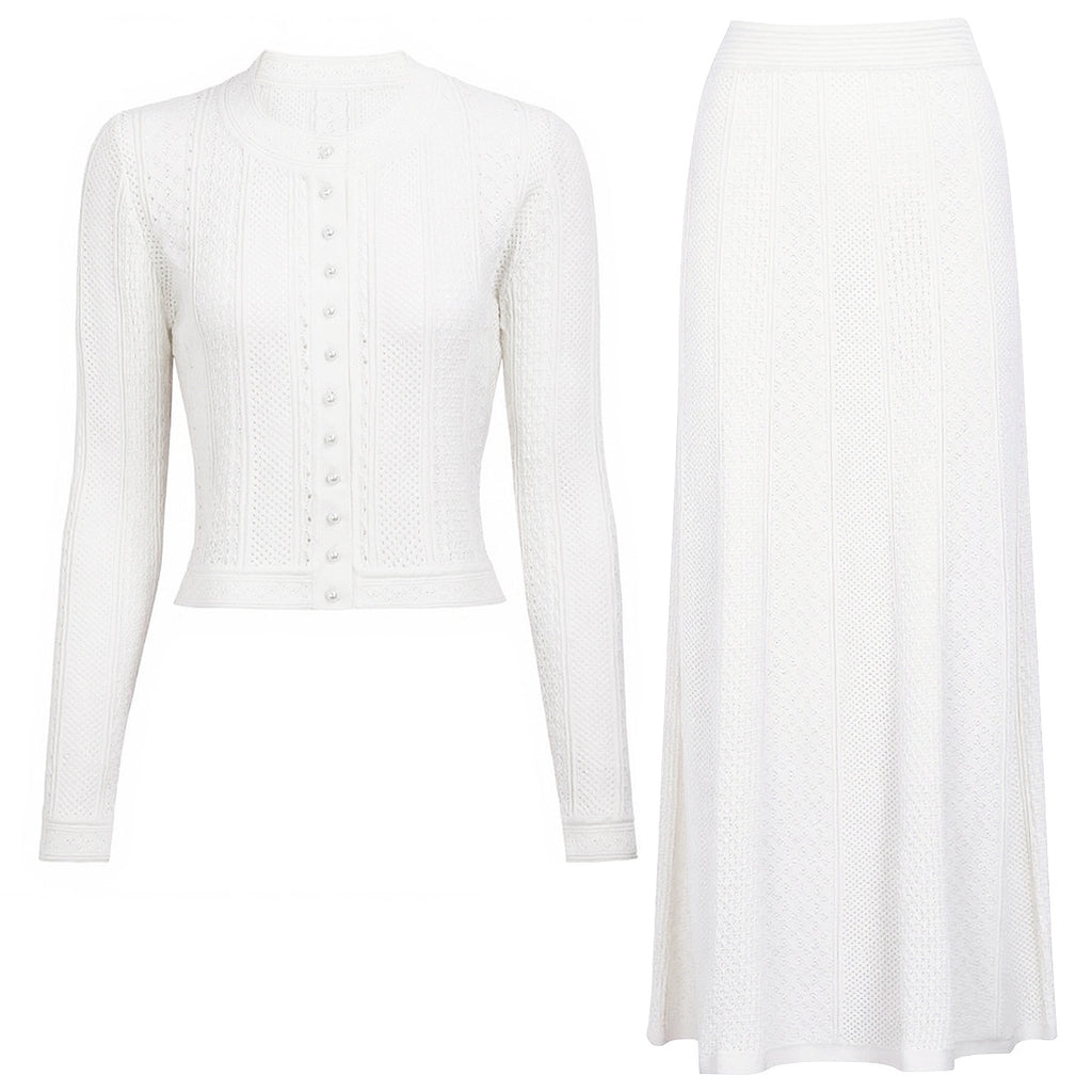 Women's long-sleeved knitted two-piece dress set