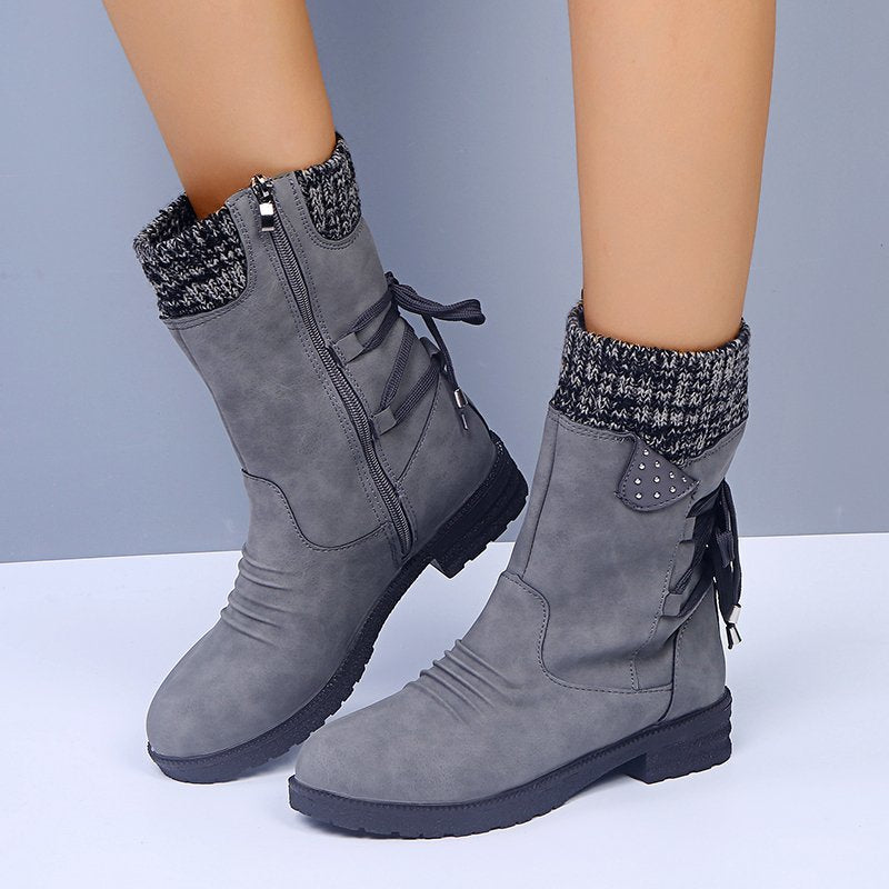 Womens Chunky Heel Knit Boots