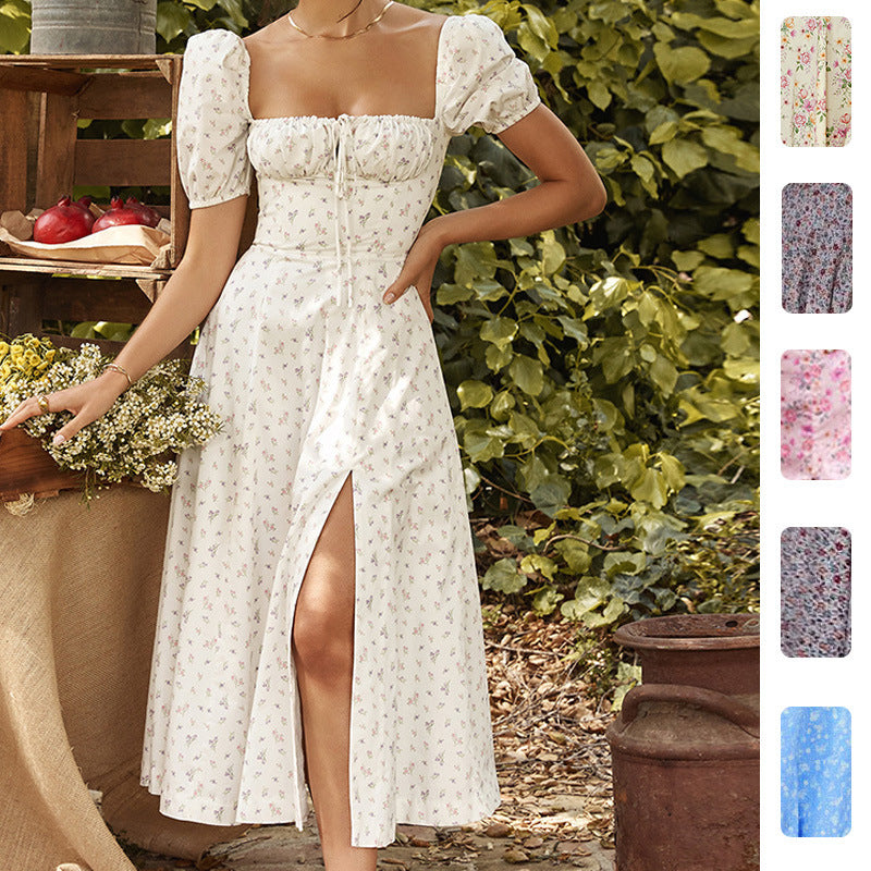 Floral Backless Slit Dress