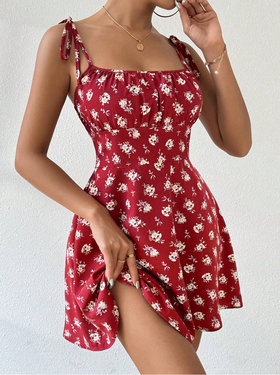 Suspender Mini Dress with Floral Print