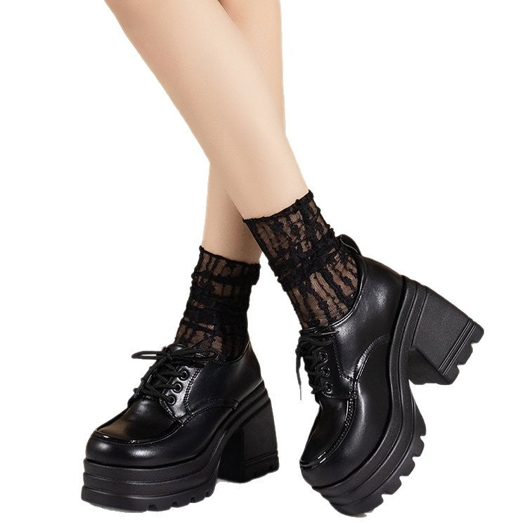 Women's British Style Round Toe Lace-Up Low Top Leather Flat Loafers