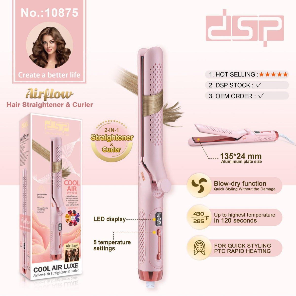 LED Hair Straightener and Curling Iron