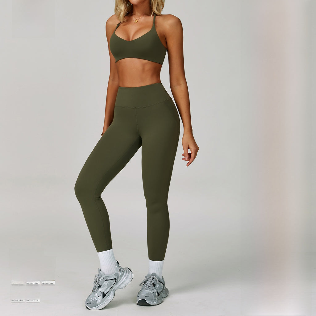 Womens Backless Yoga Fitness Set High-Intensity Sportswear