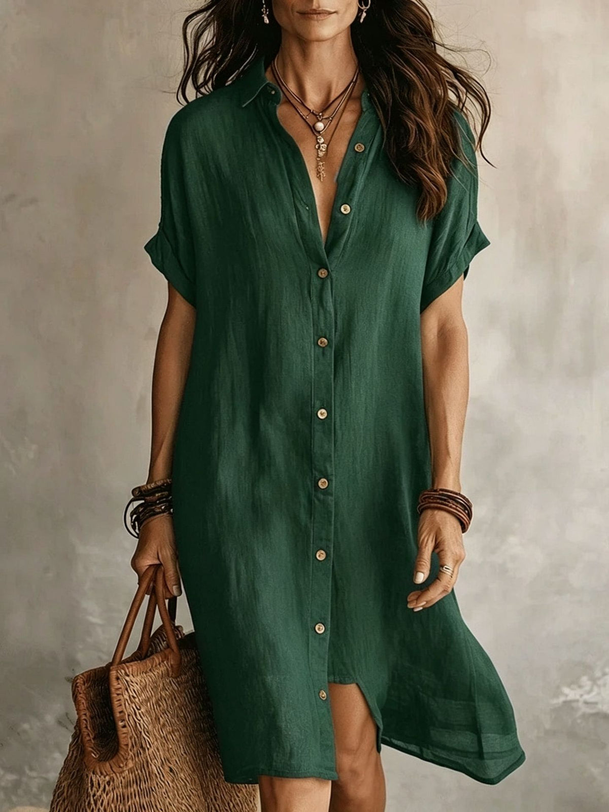 Women's Casual Solid Color Cotton Linen Dress