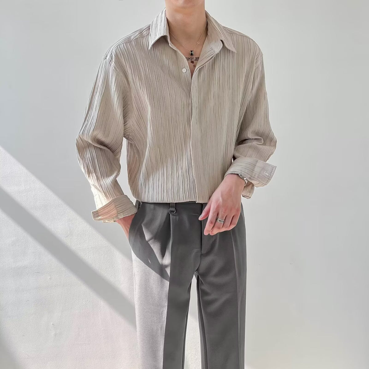 Men's Pleated Long-Sleeve Shirt