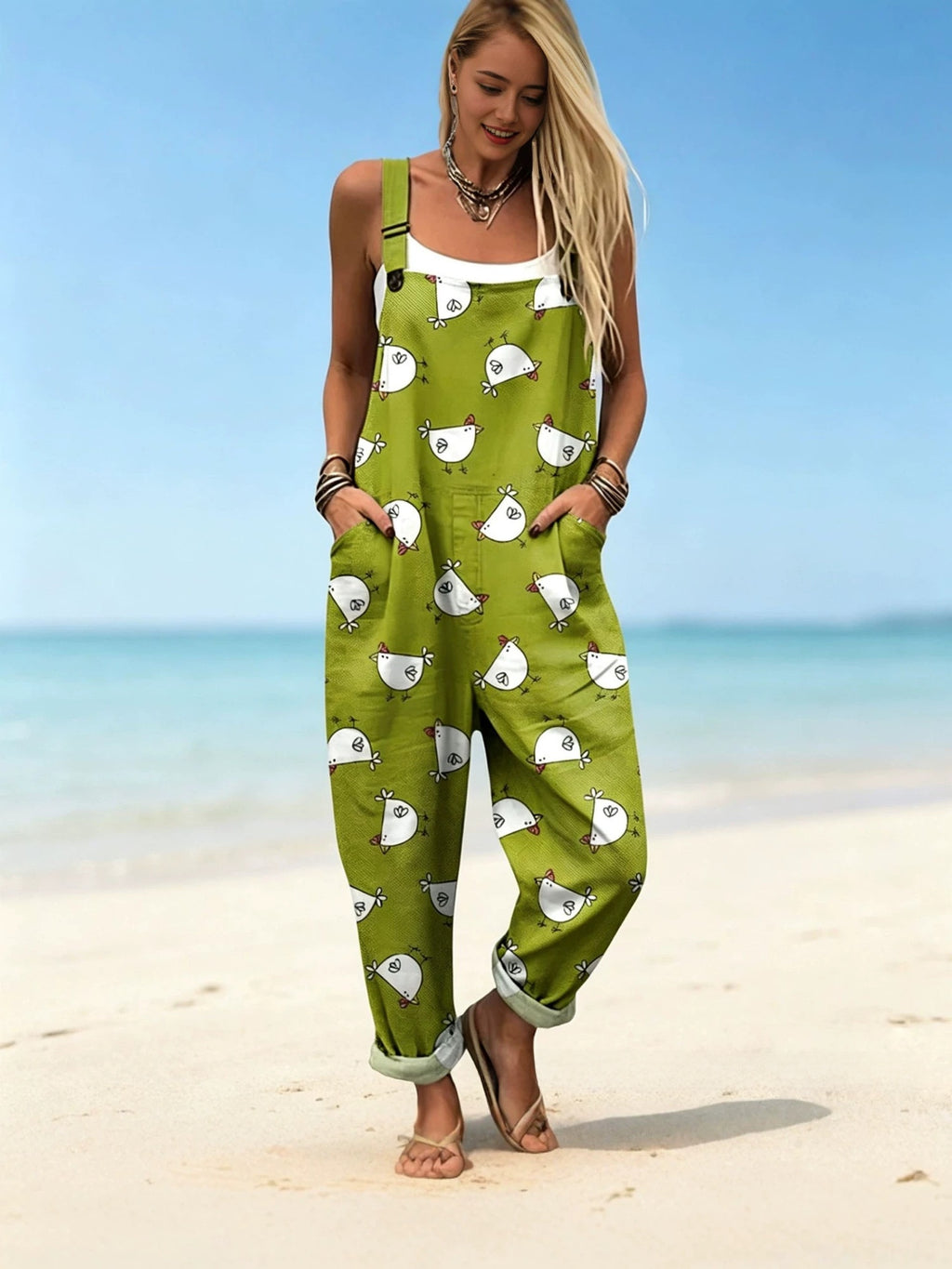 Women's sleeveless printed long-style drawstring pants