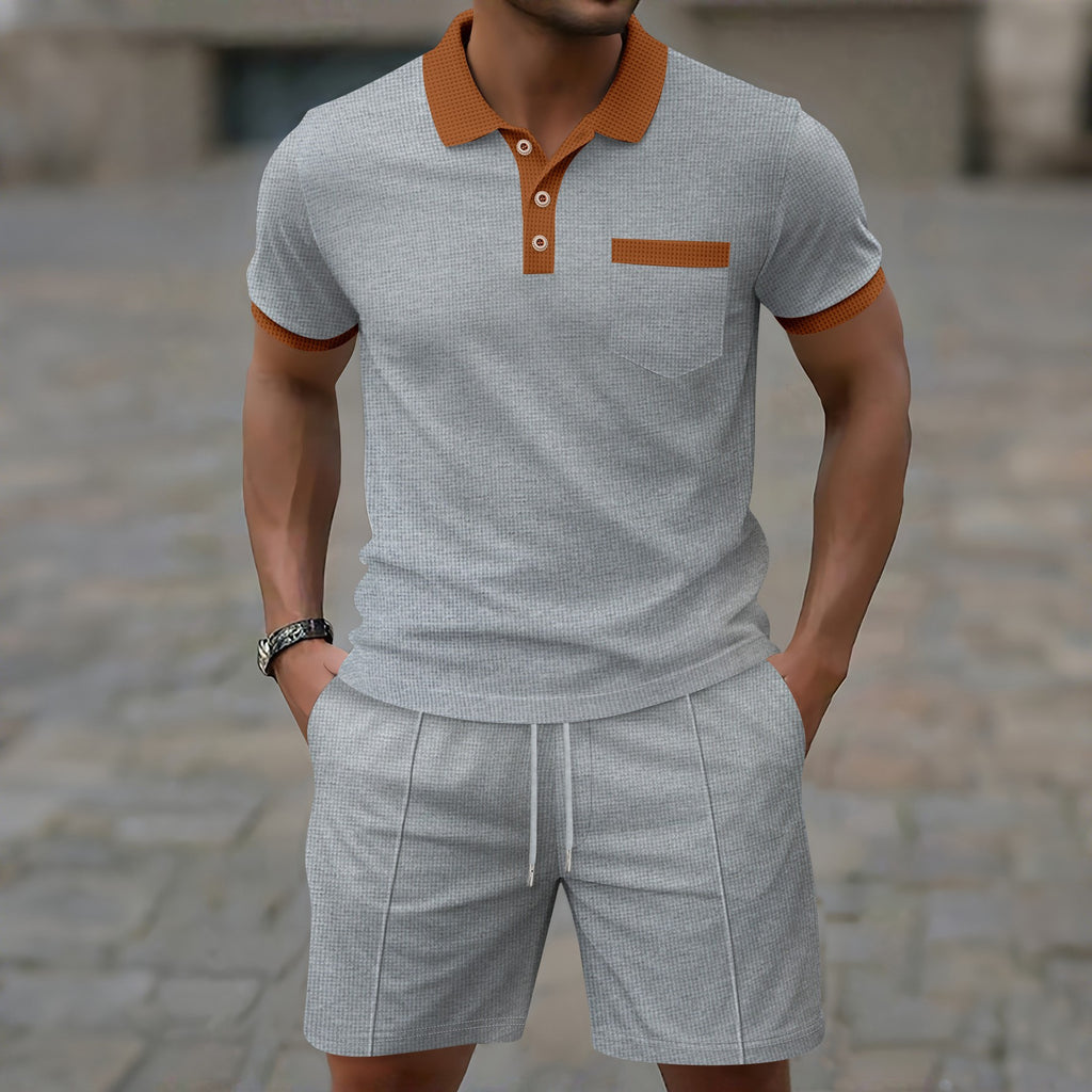 Men's Waffle Knit Polo and Shorts Set
