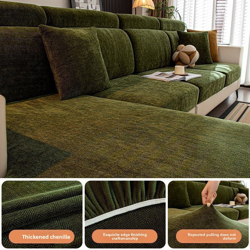 Herringbone Pattern Sofa Cover Chenille Stretch Universal