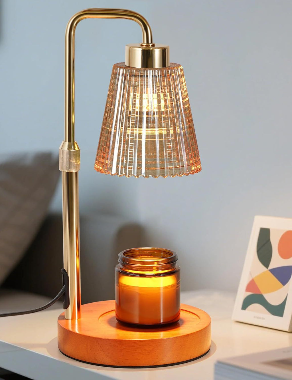 Solid Wood Electric Wax Melt Warmer with Timer and Dimmer, Adjustable Height Aromatherapy Lamp