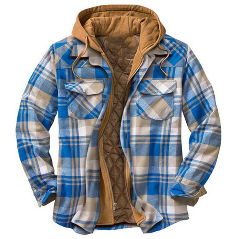 Mens Plaid Hooded Quilted Jacket