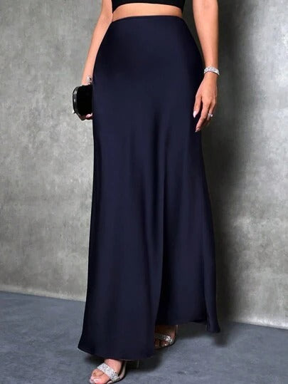 Simple, faux-silk long dress for women