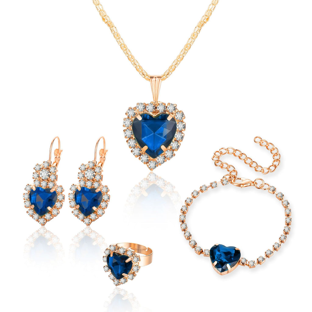 European and American Personalized Water Drop Rhinestone Necklace Earrings Ring Set